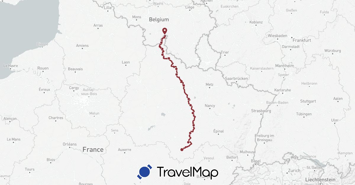 TravelMap itinerary: eurovelo 19 in France (Europe)