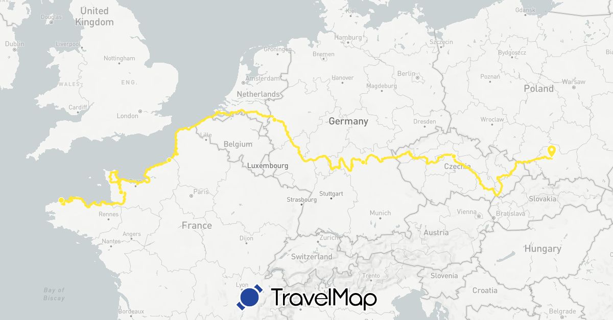 TravelMap itinerary: eurovelo 4 in Czech Republic, Germany, France, Poland (Europe)