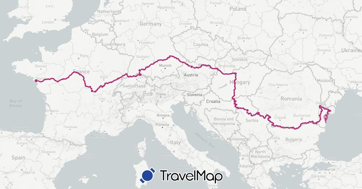 TravelMap itinerary: eurovelo 6 in Austria, Germany, France, Romania, Serbia (Europe)