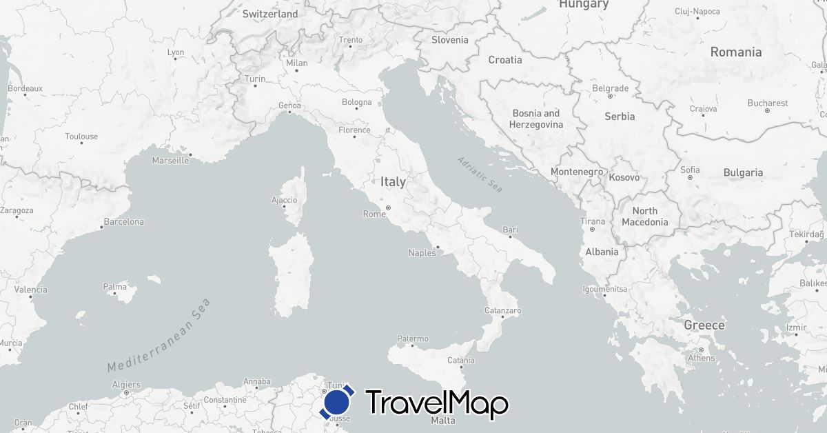 TravelMap itinerary: eurovelo 8 in Spain, France, Greece, Croatia, Italy, Montenegro (Europe)