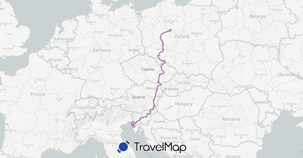 TravelMap itinerary: eurovelo 9 in Czech Republic, Croatia, Poland, Slovenia (Europe)