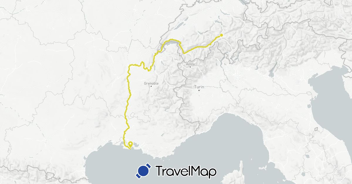 TravelMap itinerary: eurovelo 17 in Switzerland, France (Europe)